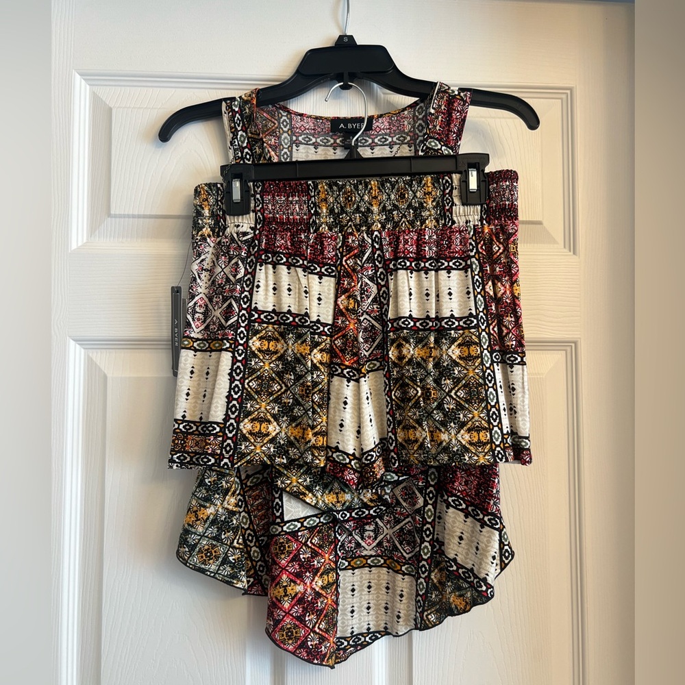 A. Byer Geometric Print Women's Blouse - Red, Yellow, Black